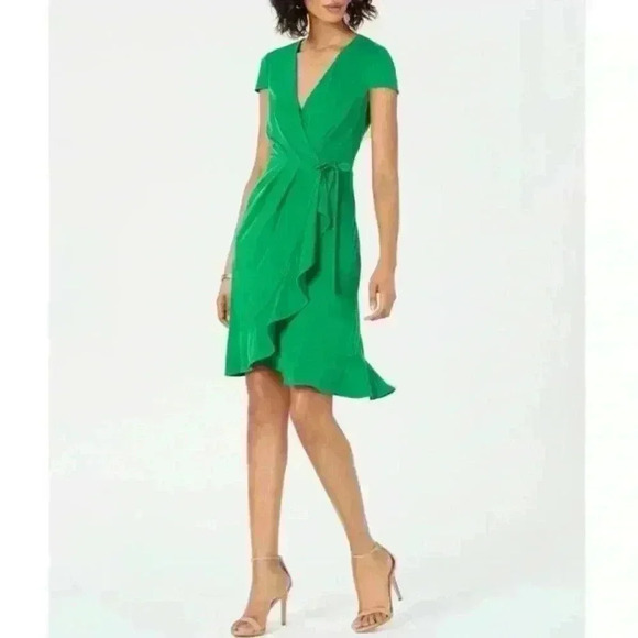 Jessica Howard Faux Wrap Dress Green Women’s Size 12 Flounce Ruffle NWT - Picture 1 of 12
